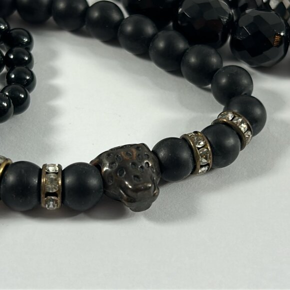 Lot 6 Stretch Bracelets Black Red Gold Beaded Layering Stacking Rhinestones - Picture 4 of 10